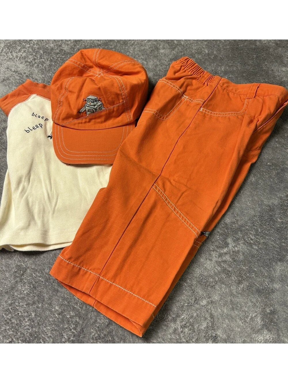 Gymboree Boys 3 Pc Outfit Set 12-24M Robot Shirt Pants Hat Orange Toddler